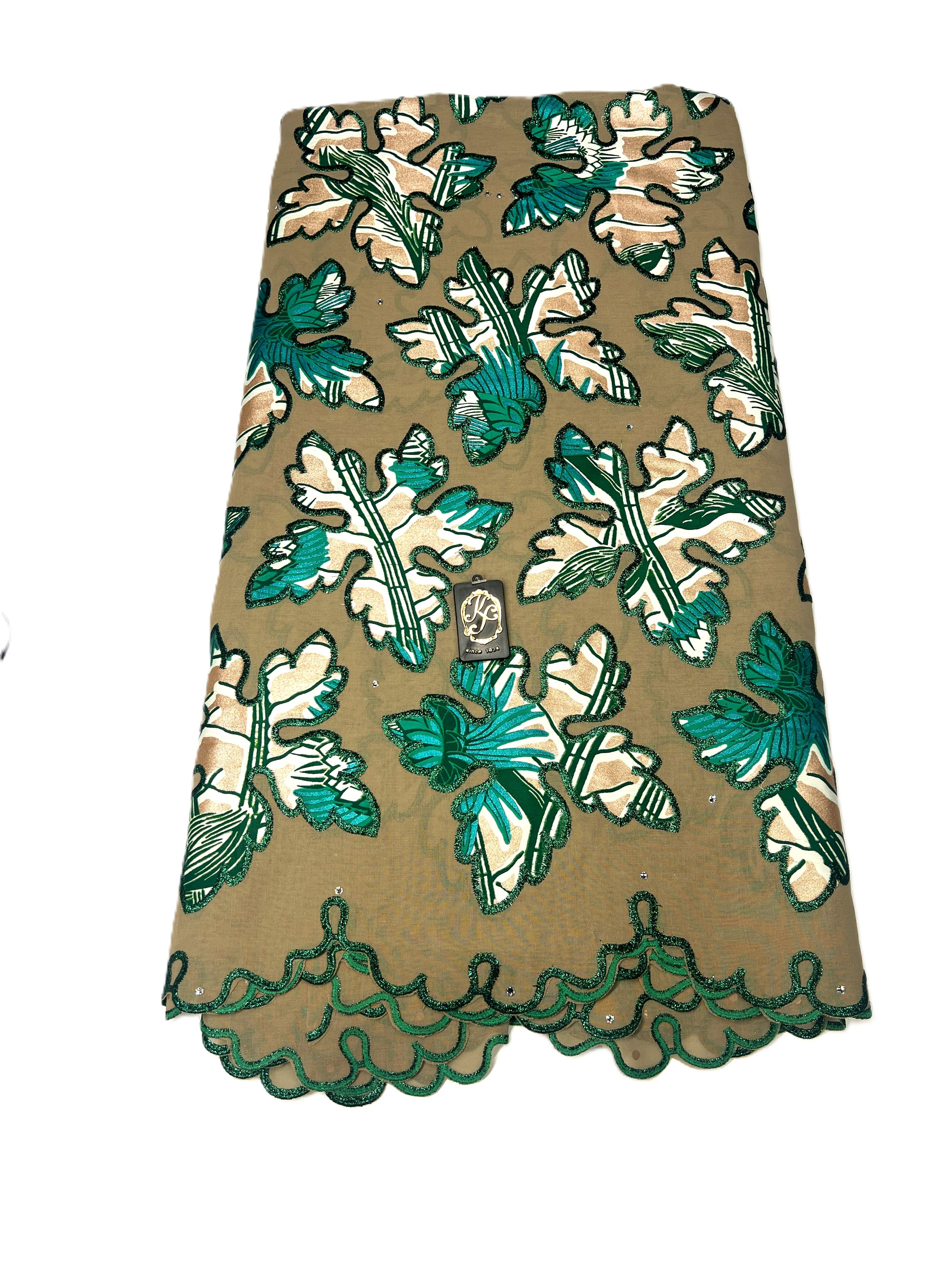 7470W – Swiss Vlisco Printed Wax Voile w/Swarovski and Double Borders