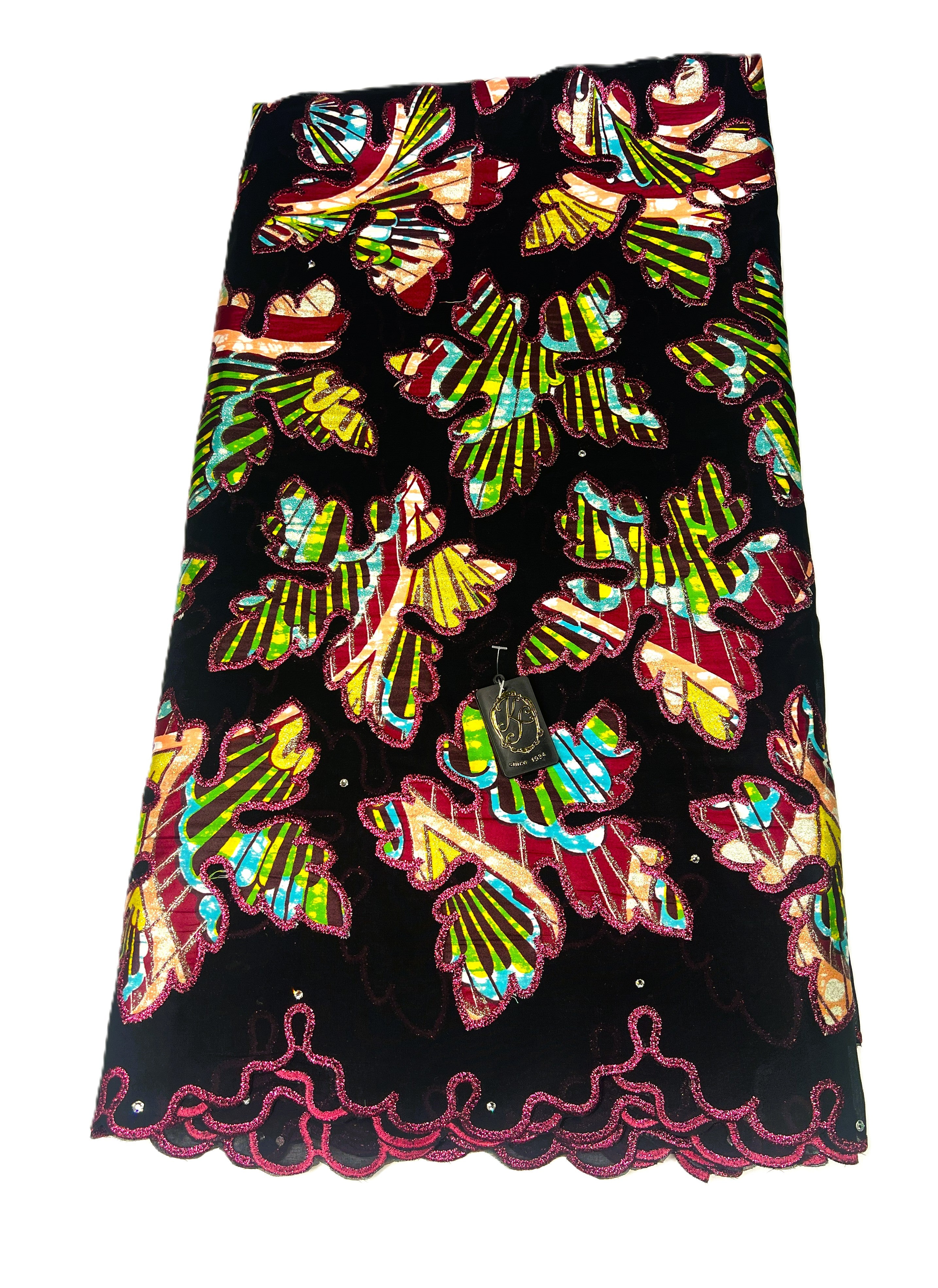 7470W – Swiss Vlisco Printed Wax Voile w/Swarovski and Double Borders