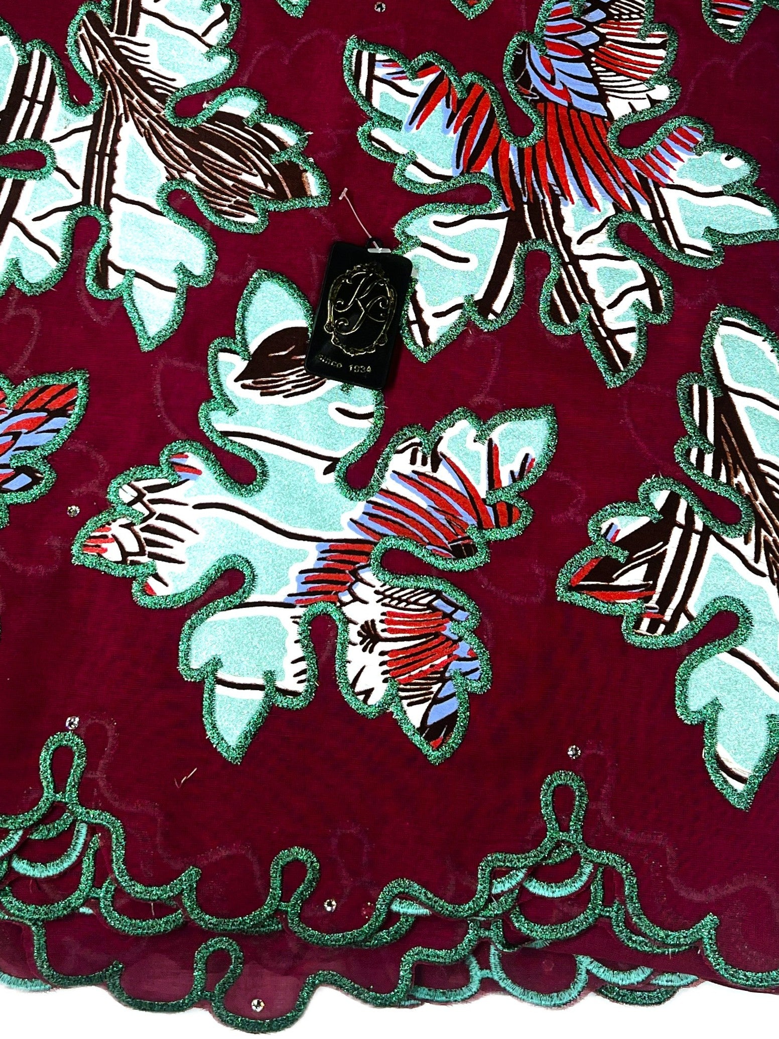 7470W – Swiss Vlisco Printed Wax Voile w/Swarovski and Double Borders