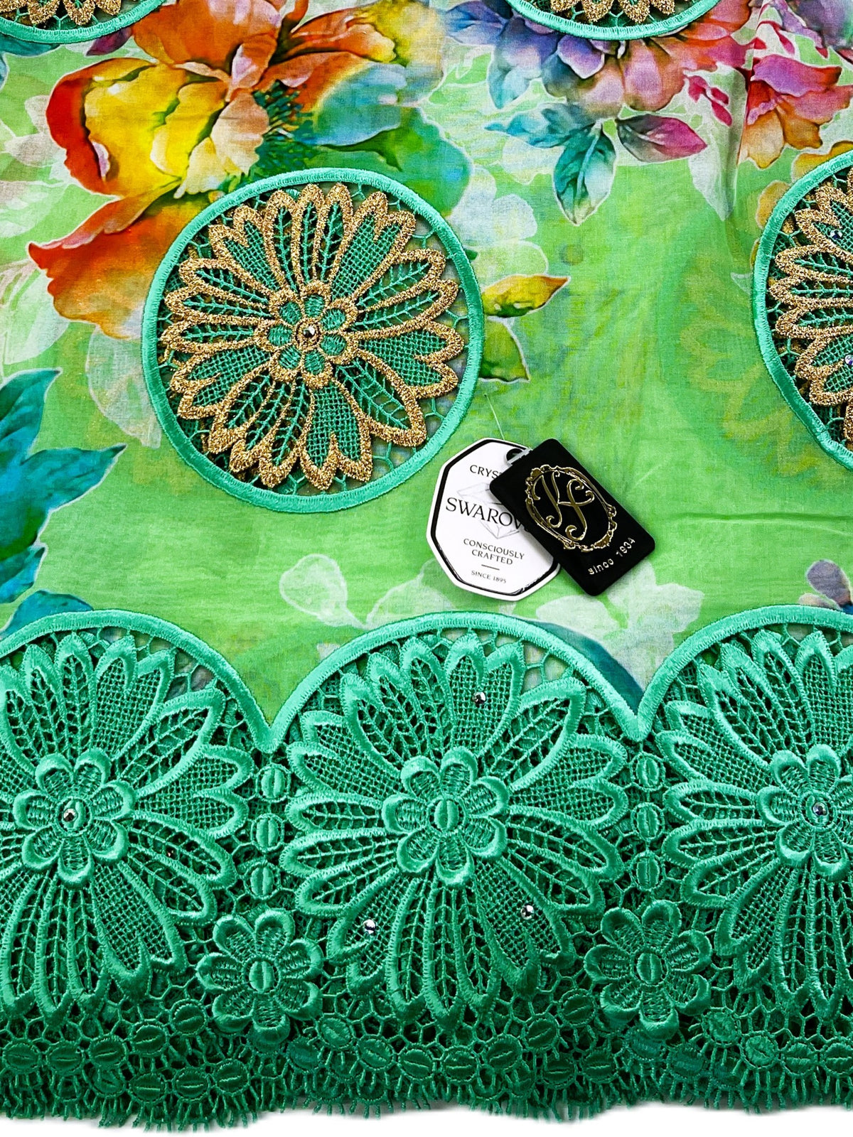 8103P Swiss Printed Voile Guipure w/Swarovski