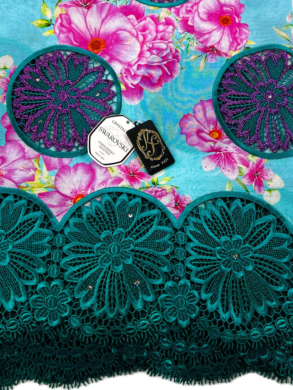 8103P Swiss Printed Voile Guipure w/Swarovski