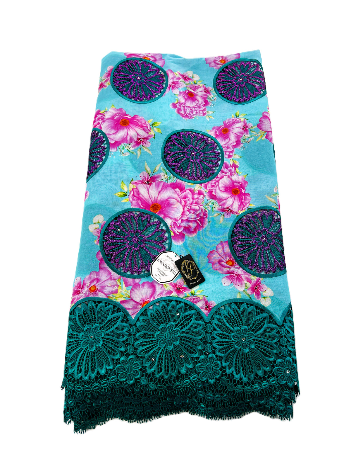 8103P Swiss Printed Voile Guipure w/Swarovski