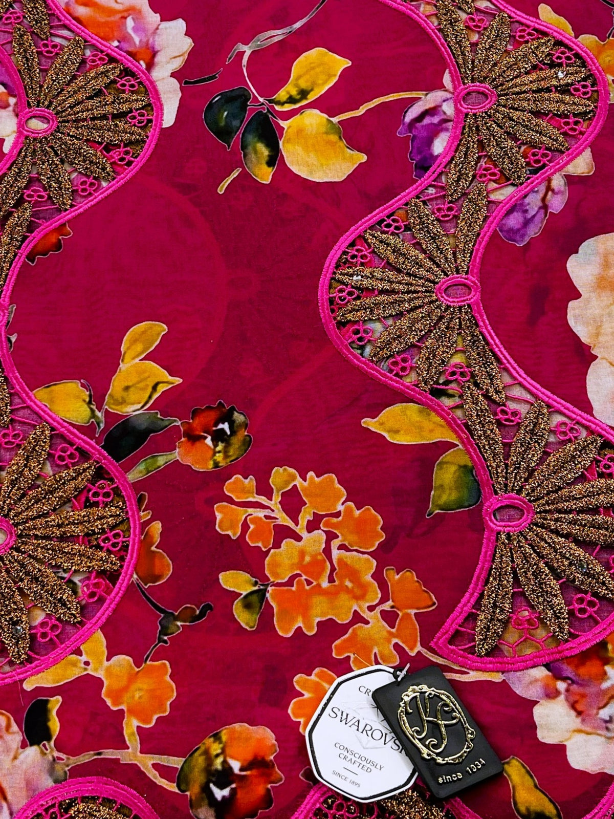 8104P Swiss Printed Voile Guipure w/Swarovski