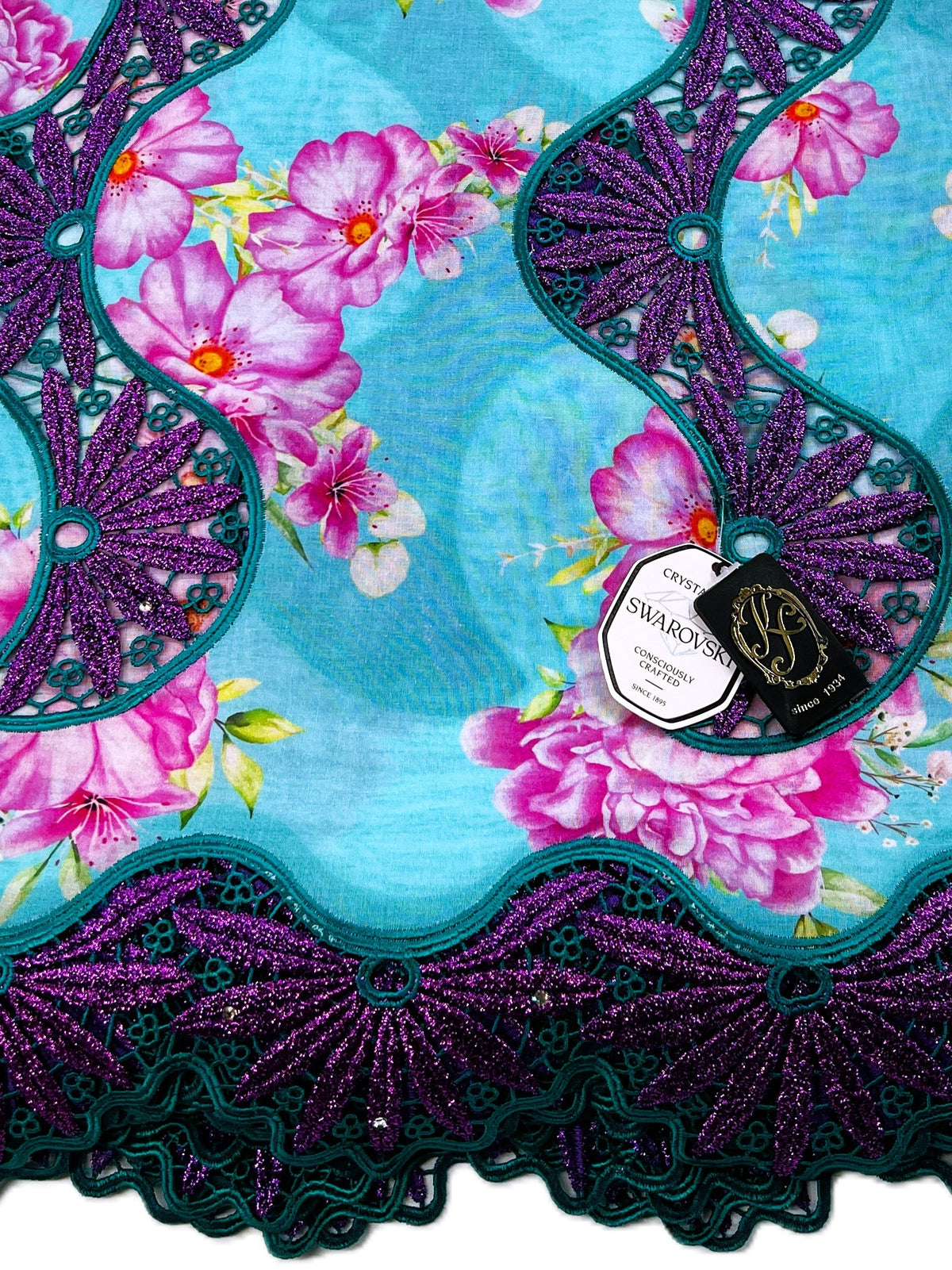 8104P Swiss Printed Voile Guipure w/Swarovski