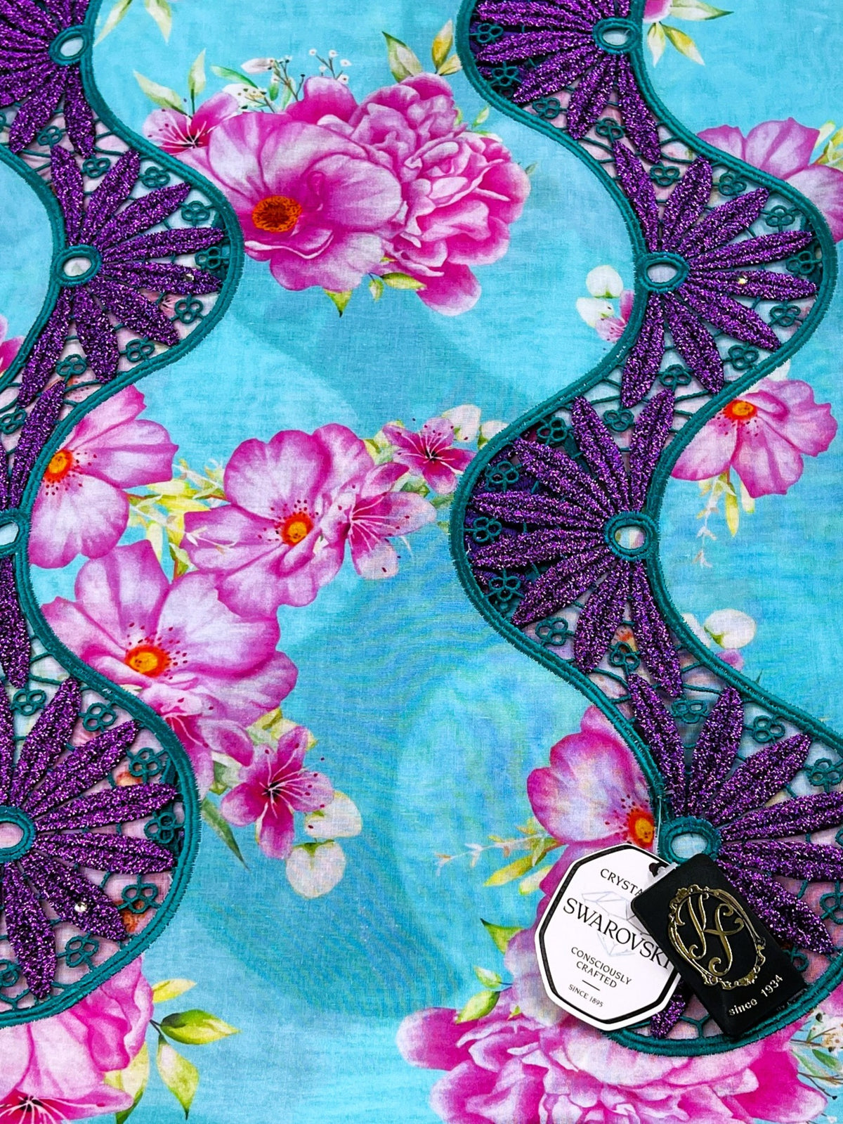 8104P Swiss Printed Voile Guipure w/Swarovski