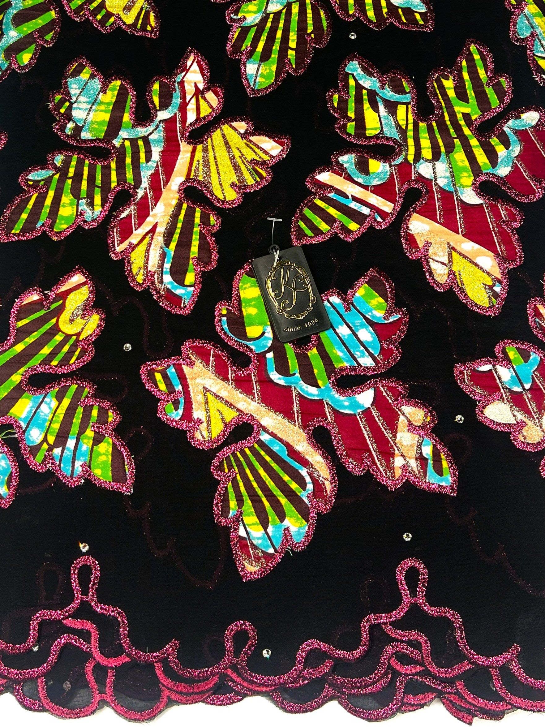 7470W – Swiss Vlisco Printed Wax Voile w/Swarovski and Double Borders