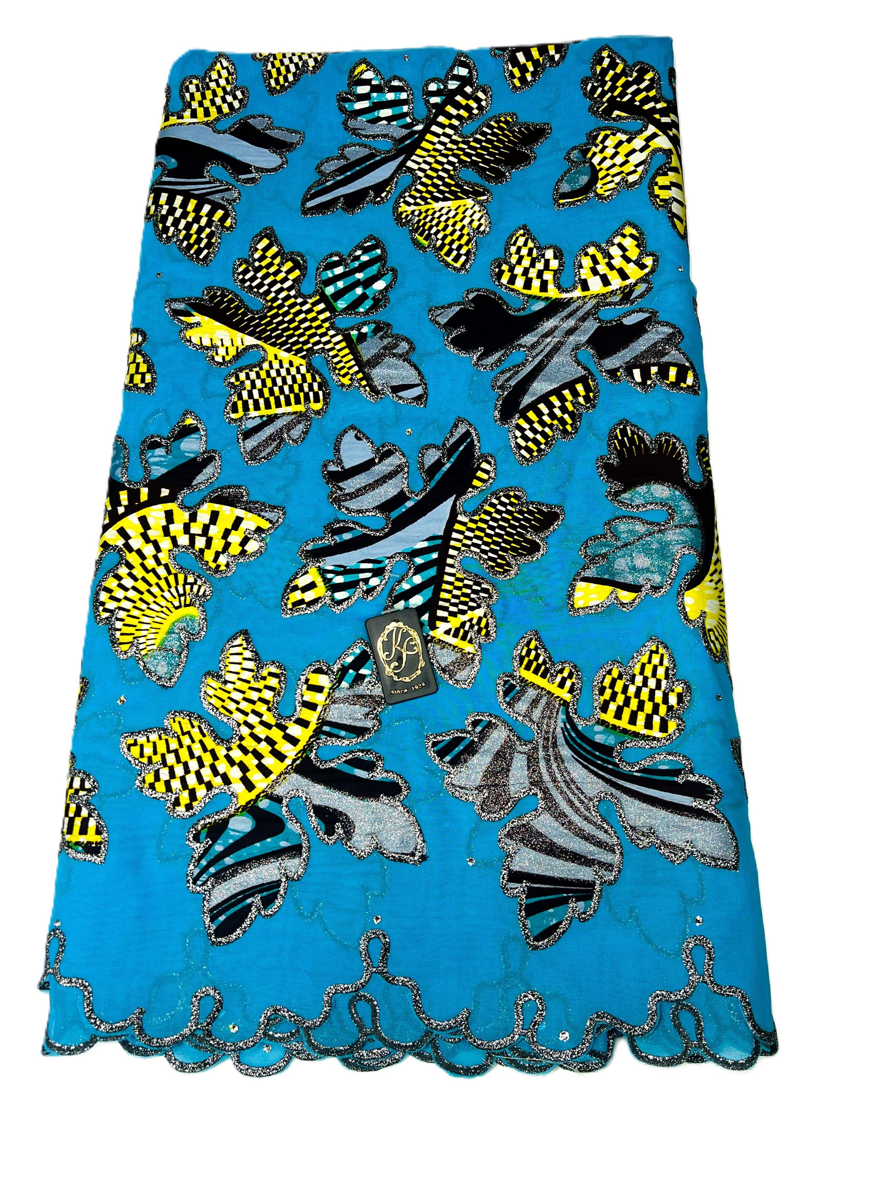 7470W – Swiss Vlisco Printed Wax Voile w/Swarovski and Double Borders