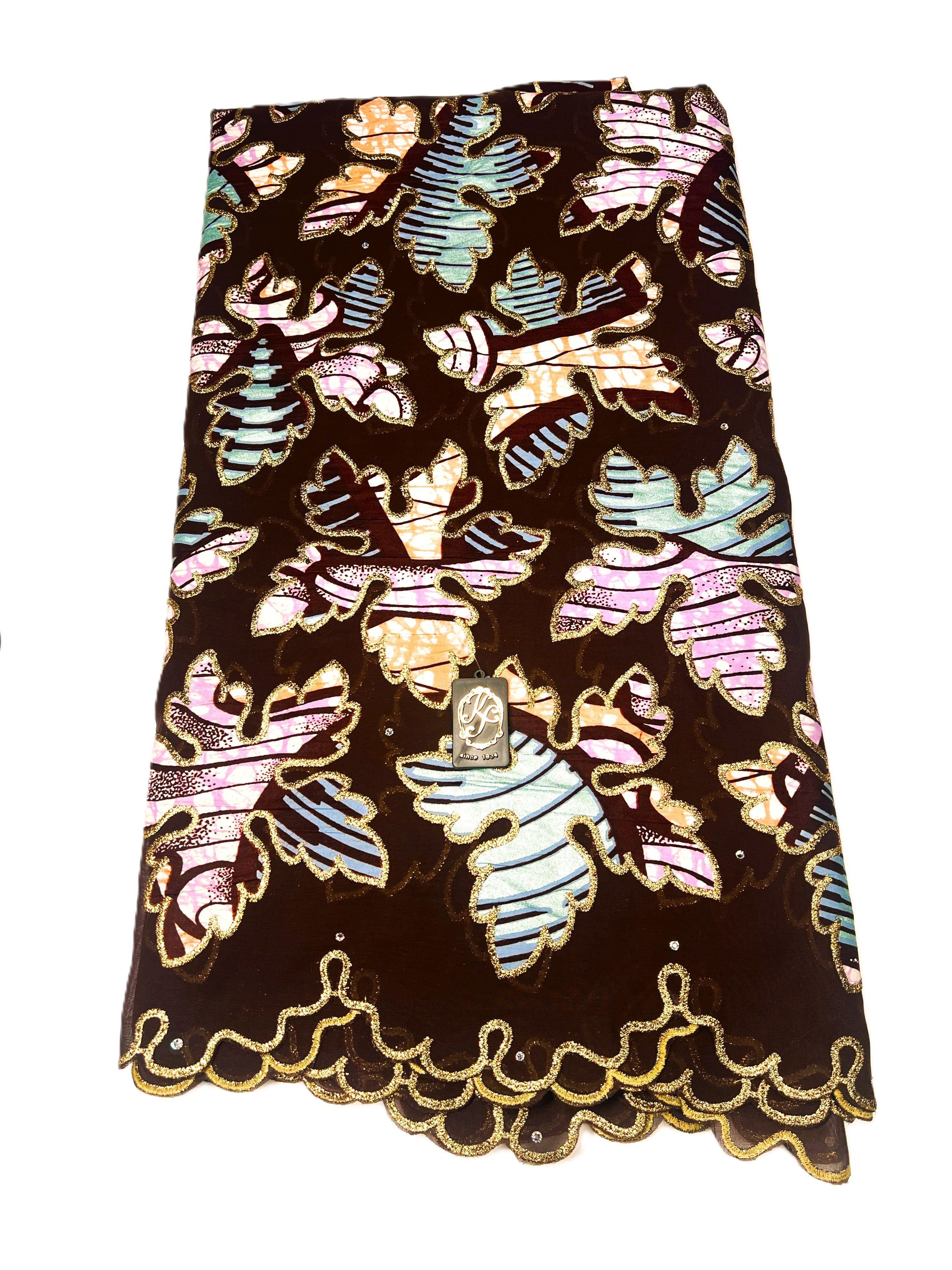 7470W – Swiss Vlisco Printed Wax Voile w/Swarovski and Double Borders