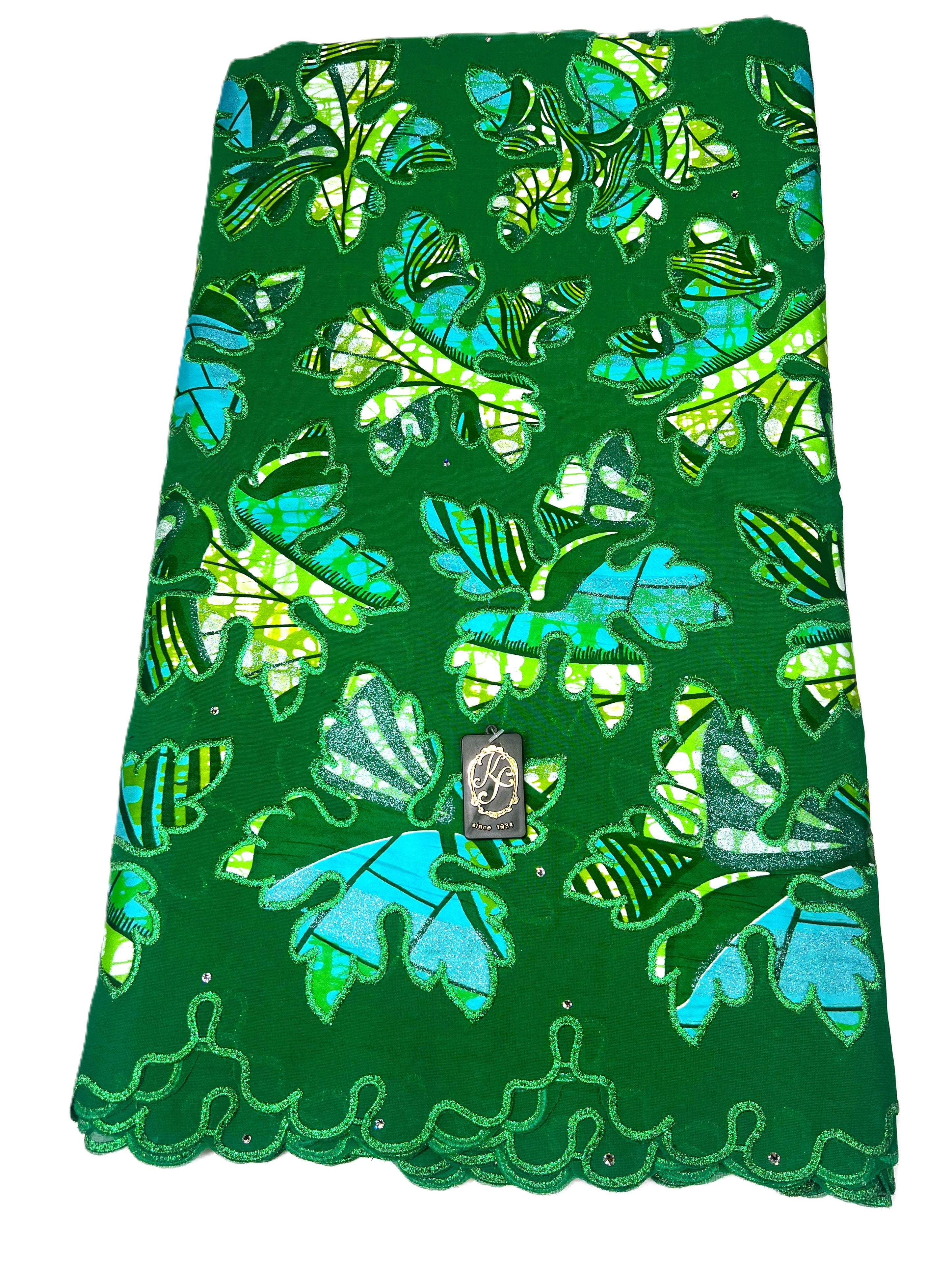 7470W – Swiss Vlisco Printed Wax Voile w/Swarovski and Double Borders