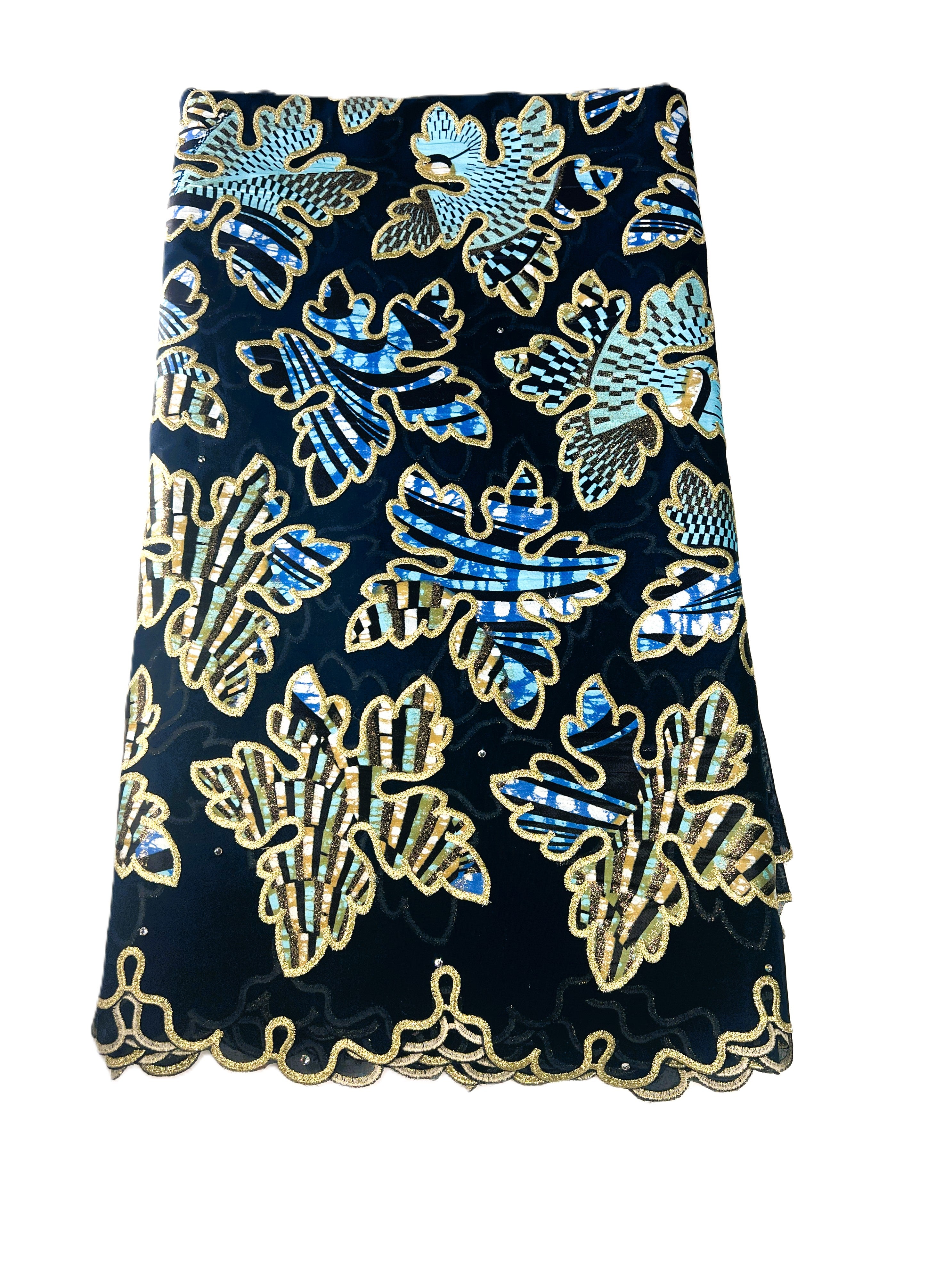 7470W – Swiss Vlisco Printed Wax Voile w/Swarovski and Double Borders