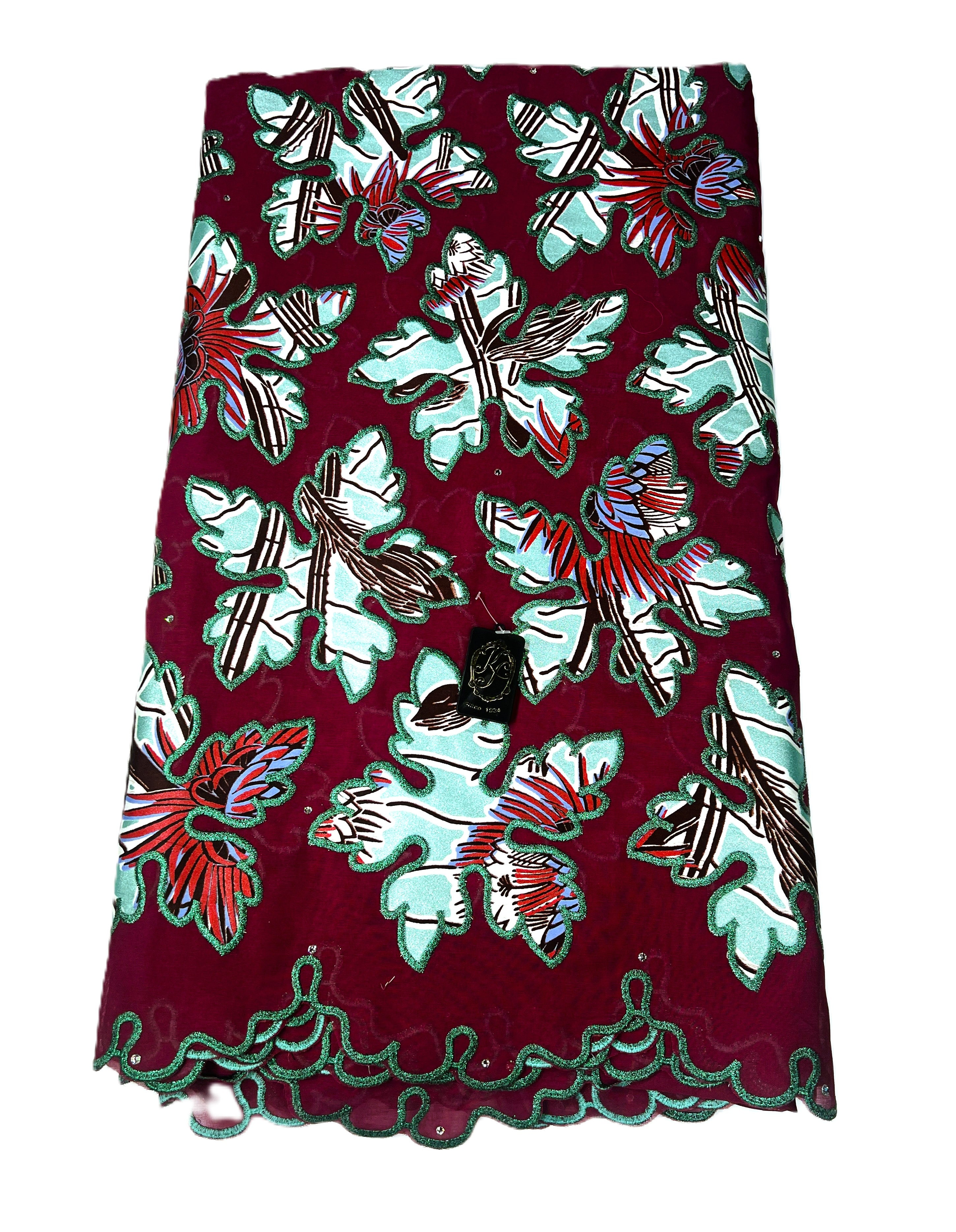 7470W – Swiss Vlisco Printed Wax Voile w/Swarovski and Double Borders
