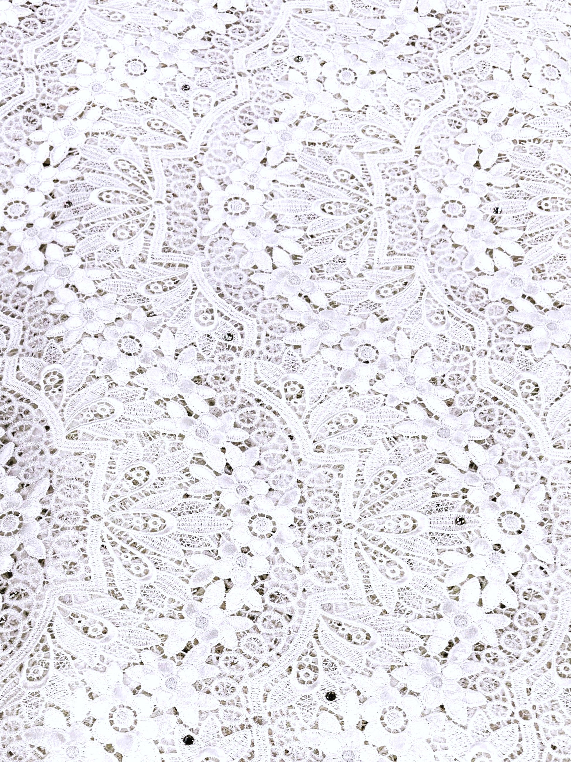 Textured white Guipure Lace with intricate patterns