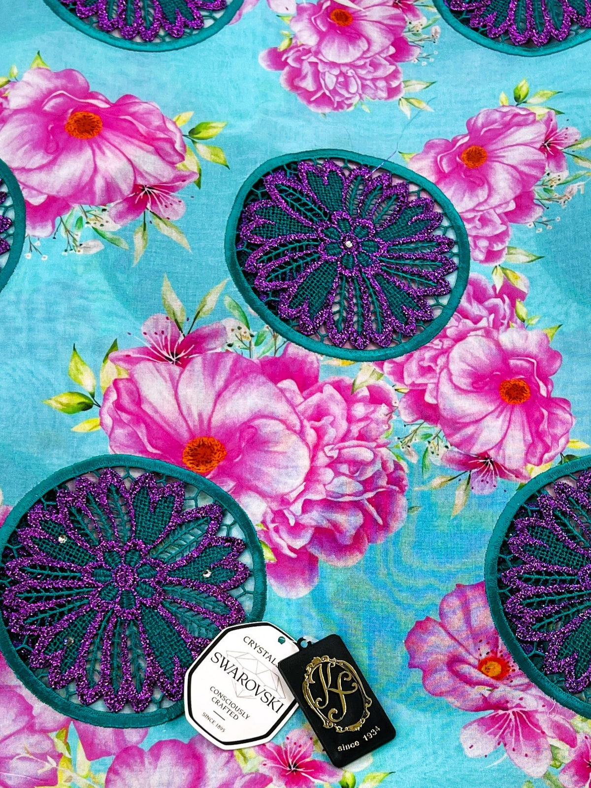 8103P Swiss Printed Voile Guipure w/Swarovski