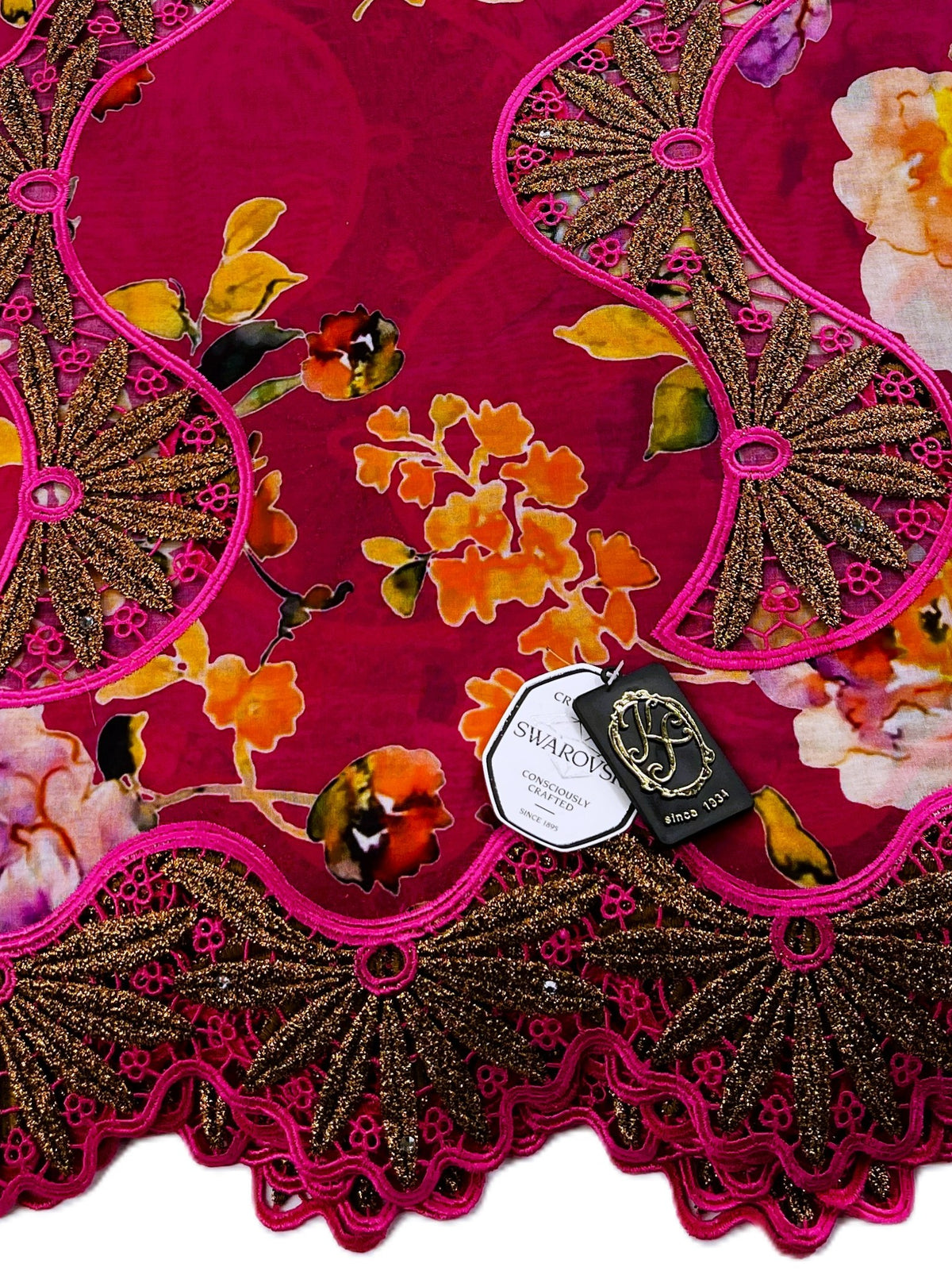 8104P Swiss Printed Voile Guipure w/Swarovski