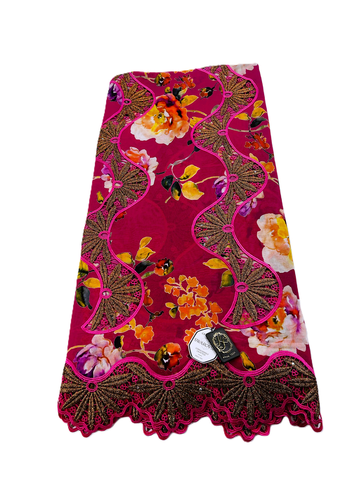 8104P Swiss Printed Voile Guipure w/Swarovski