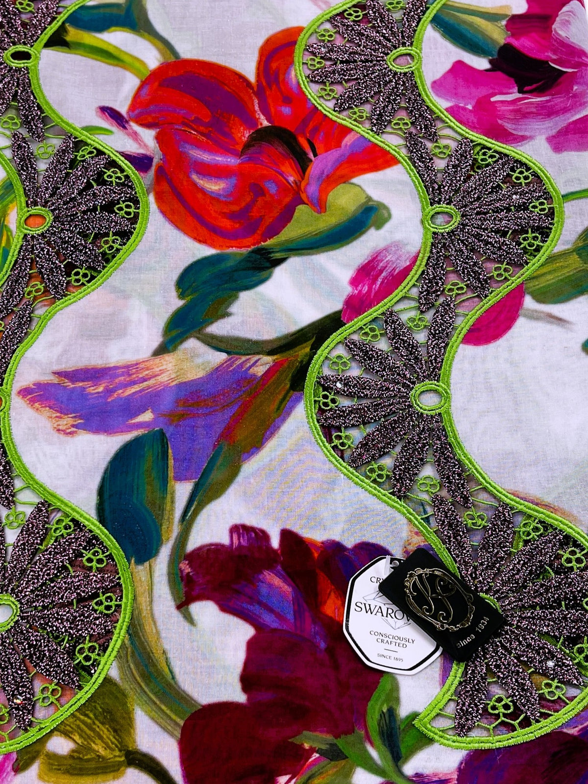 8104P Swiss Printed Voile Guipure w/Swarovski