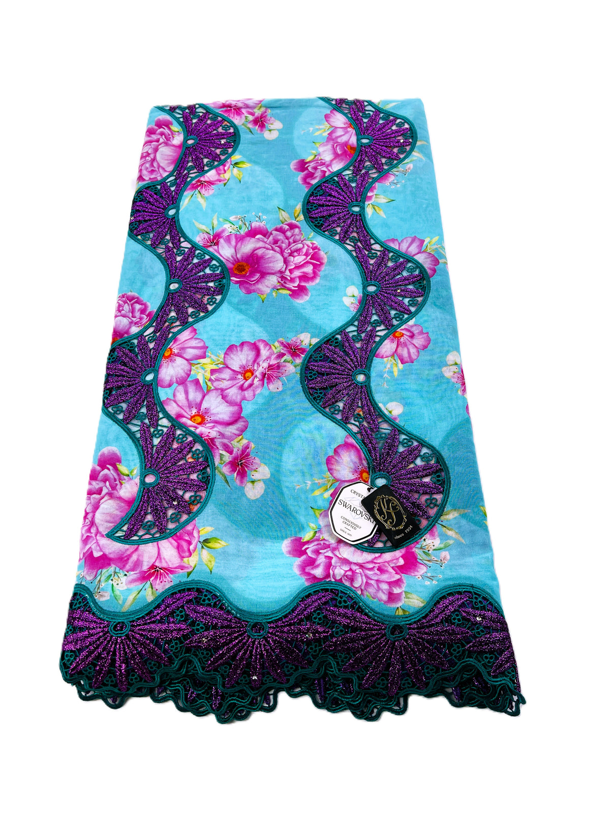 8104P Swiss Printed Voile Guipure w/Swarovski
