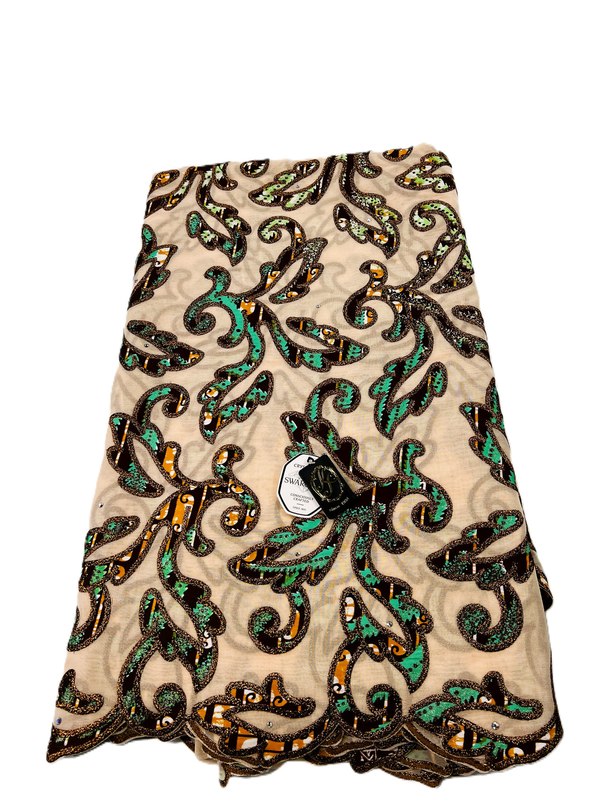 7394W – Swiss Vlisco Printed Wax Voile w/Swarovski and Double Borders