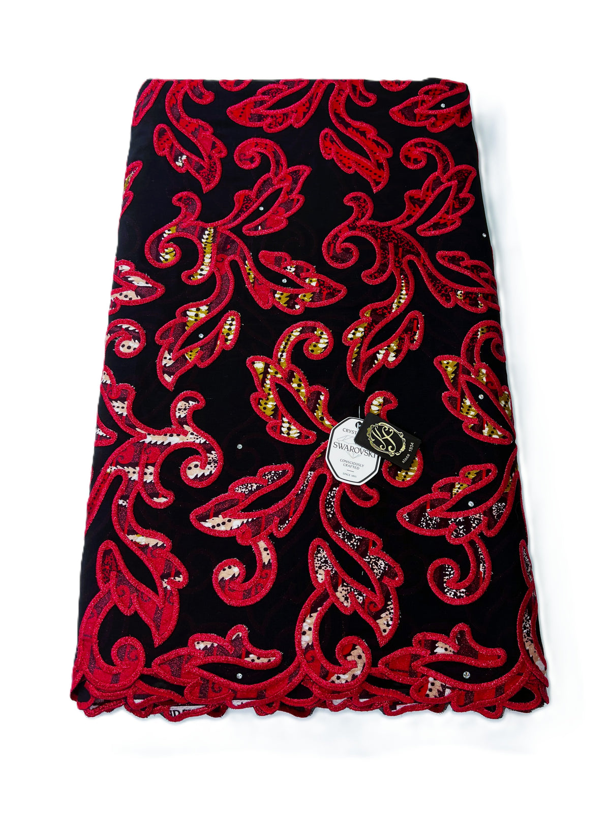 7394W – Swiss Vlisco Printed Wax Voile w/Swarovski and Double Borders