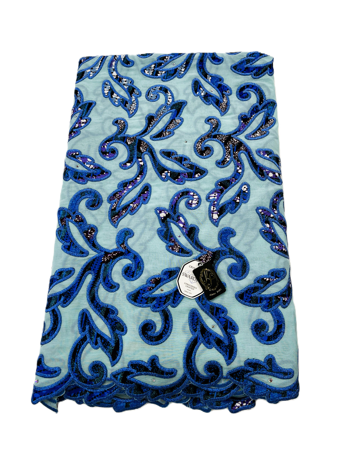 7394W – Swiss Vlisco Printed Wax Voile w/Swarovski and Double Borders