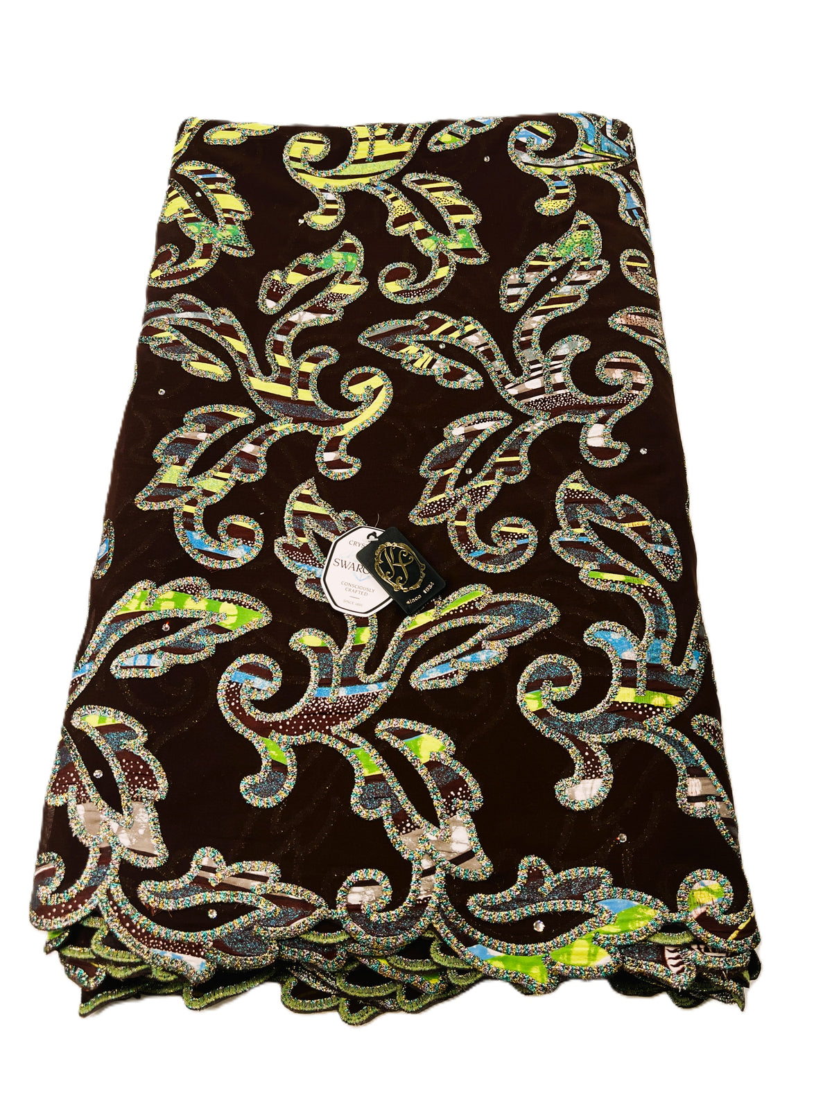 7394W – Swiss Vlisco Printed Wax Voile w/Swarovski and Double Borders
