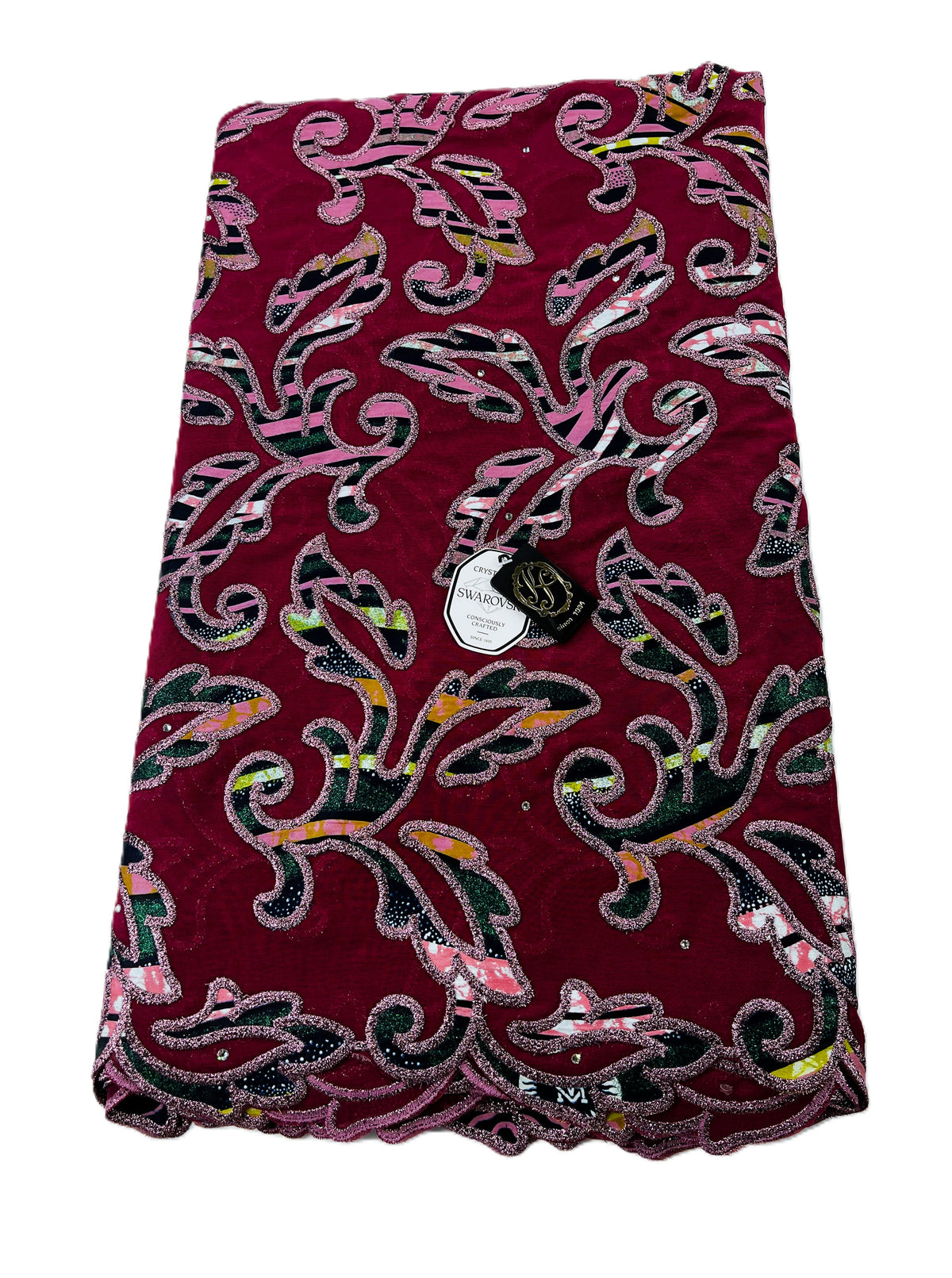 7394W – Swiss Vlisco Printed Wax Voile w/Swarovski and Double Borders