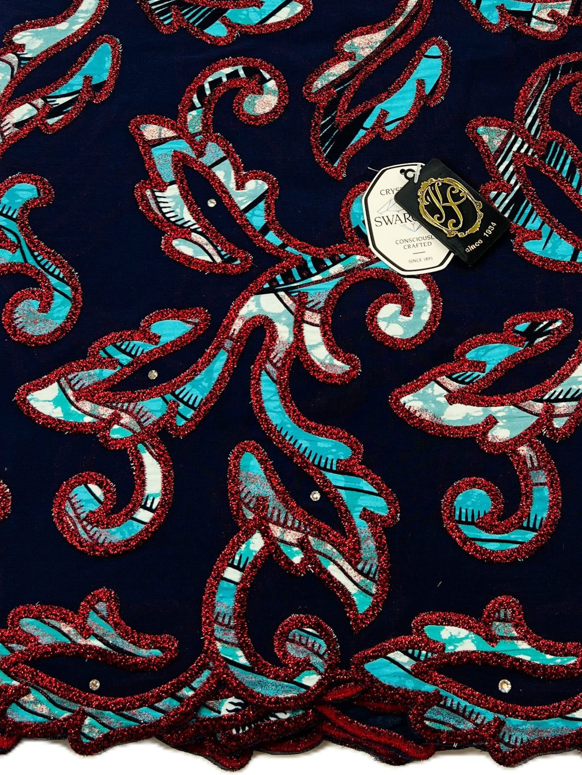 7394W – Swiss Vlisco Printed Wax Voile w/Swarovski and Double Borders