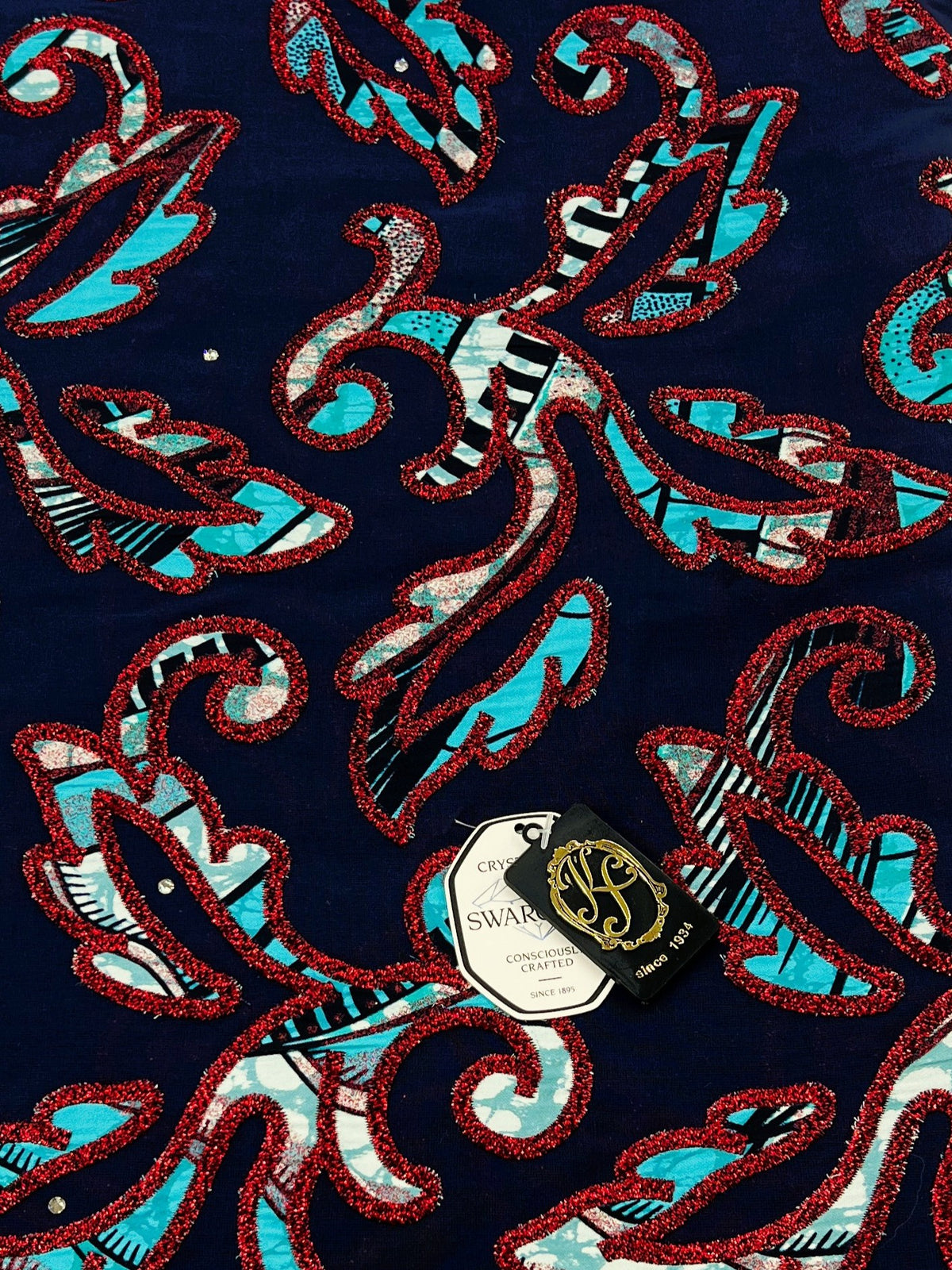7394W – Swiss Vlisco Printed Wax Voile w/Swarovski and Double Borders