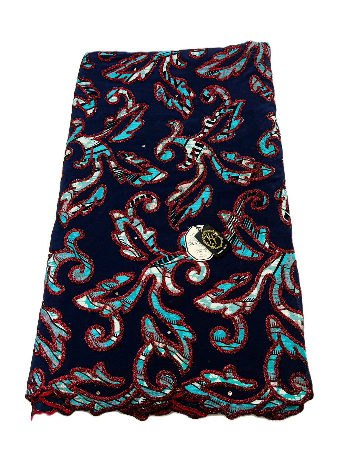 7394W – Swiss Vlisco Printed Wax Voile w/Swarovski and Double Borders