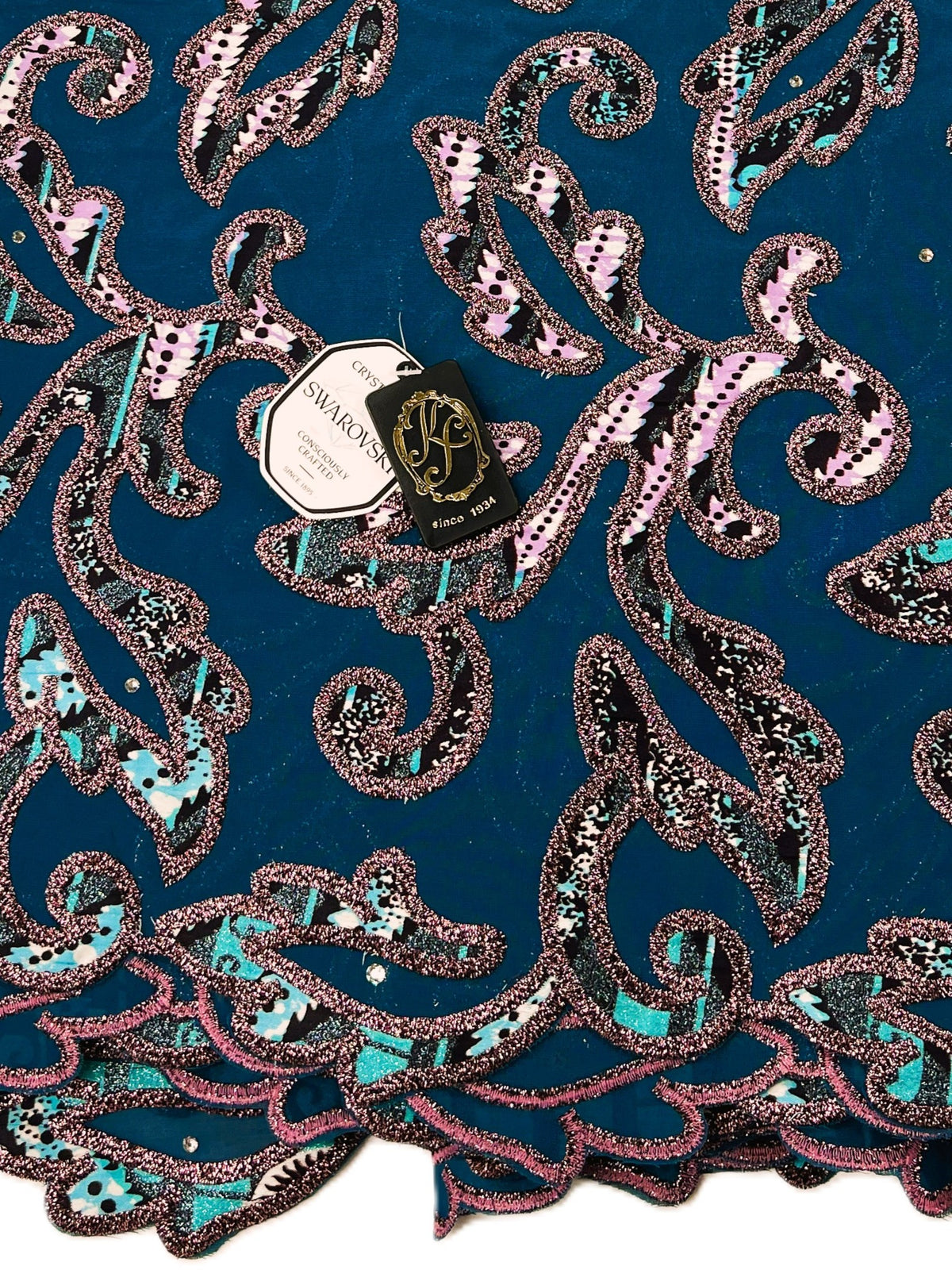 7394W – Swiss Vlisco Printed Wax Voile w/Swarovski and Double Borders