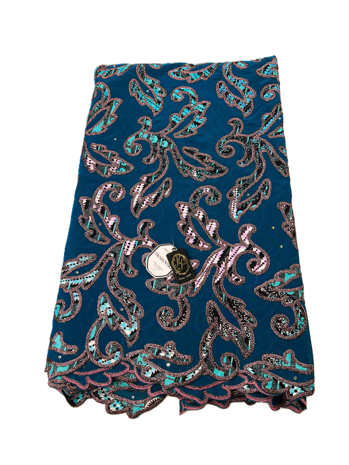 7394W – Swiss Vlisco Printed Wax Voile w/Swarovski and Double Borders