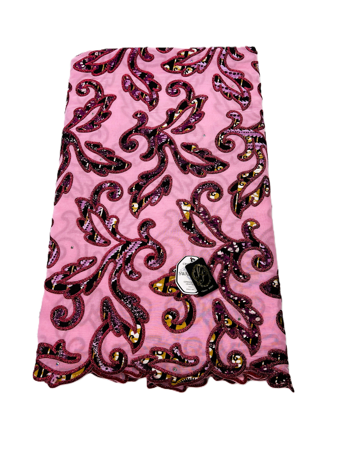 7394W – Swiss Vlisco Printed Wax Voile w/Swarovski and Double Borders