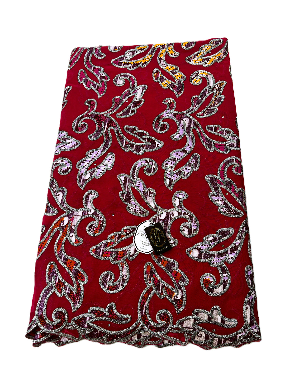 7394W – Swiss Vlisco Printed Wax Voile w/Swarovski and Double Borders